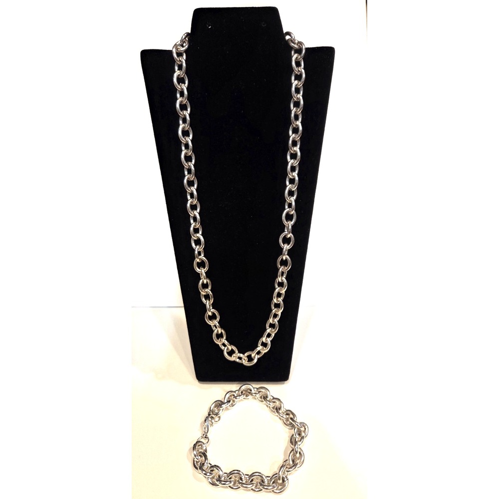 JUDITH RIPKA 925 Sterling Silver  Vintage Rolo Chain Necklace & Bracelet 86g